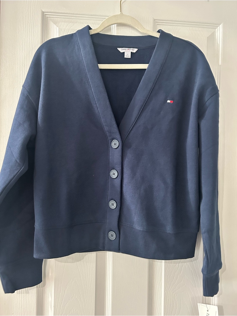 Tommy Hilfiger Navy Button-Front V-Neck Cardigan with Flag Logo